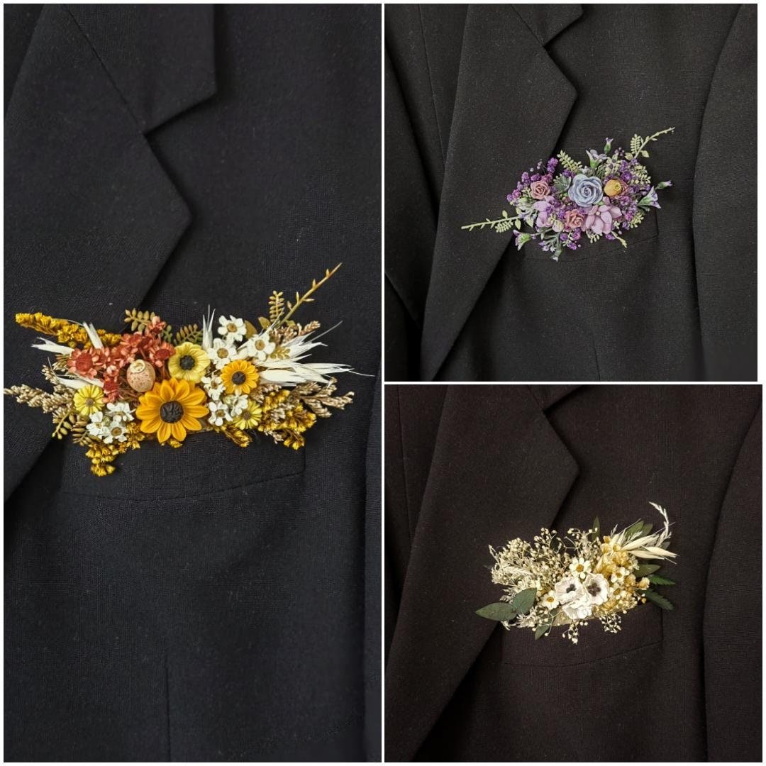 Sunflower Wedding Boutonniere: Anemone & Purple Flowers, Groom Corsage – handmade floral hair accessory by magaela
