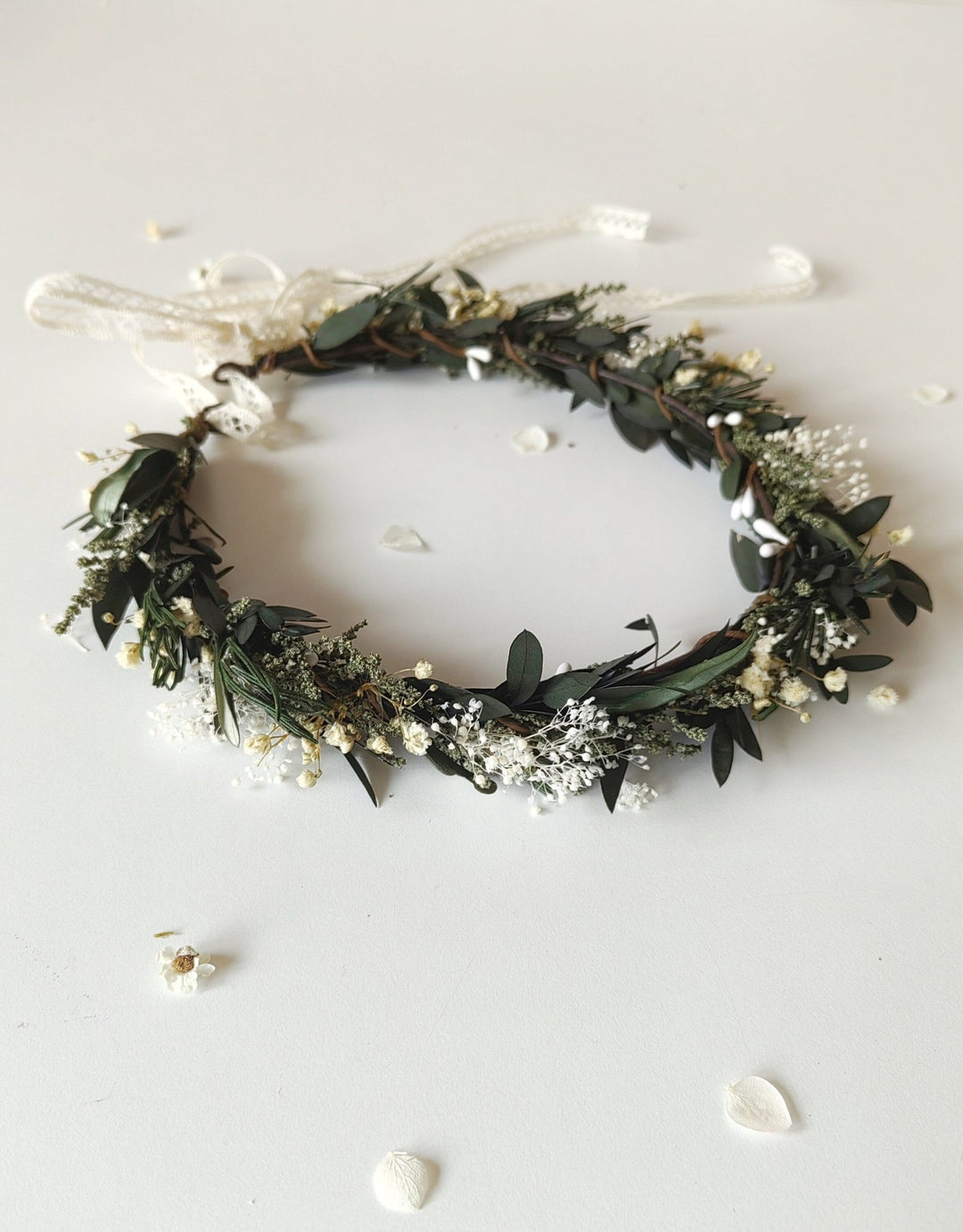 Greenery Wedding Hair Crown: Eucalyptus & Baby's Breath Flower Wreath – handmade floral hair accessory by magaela