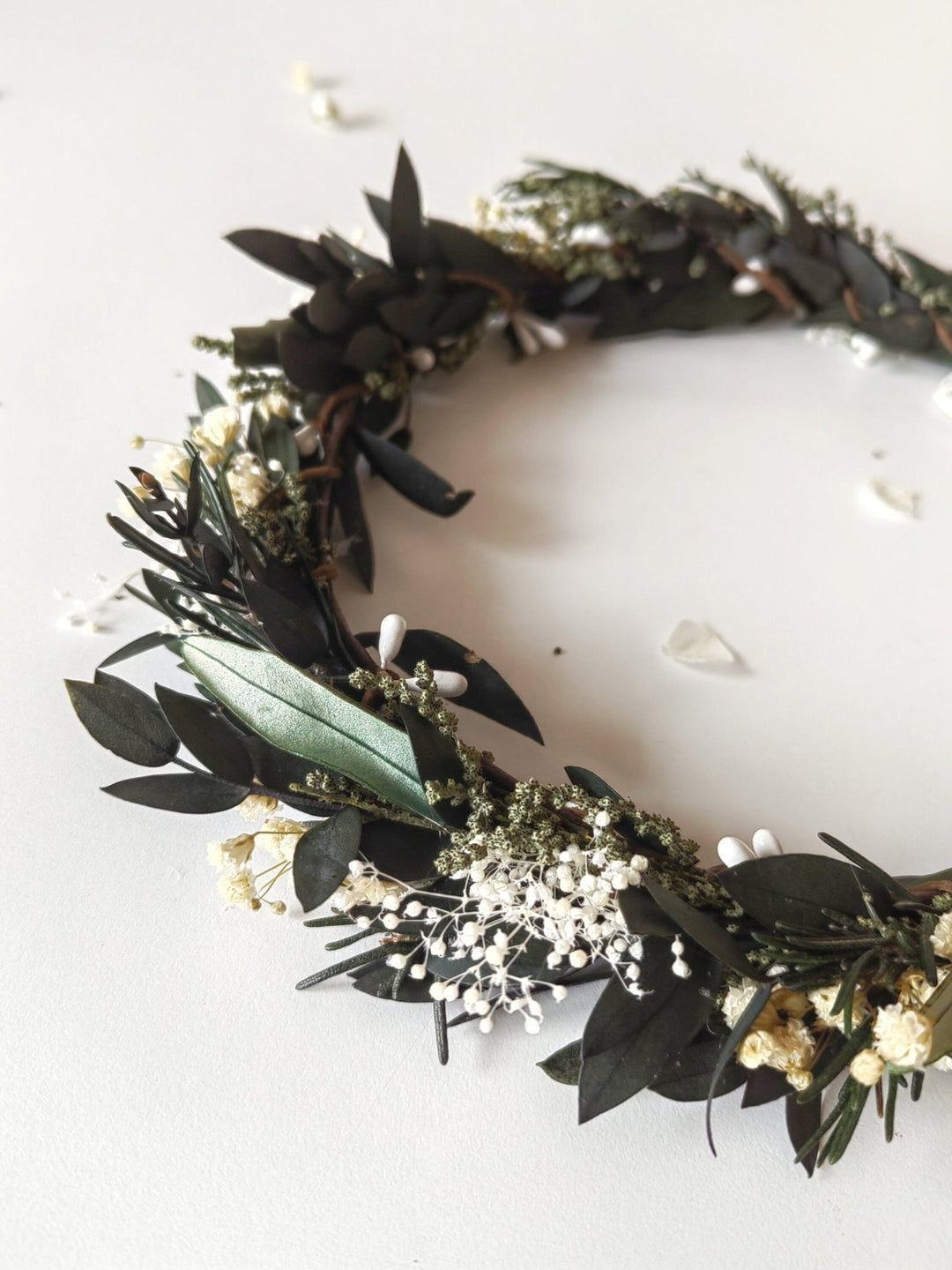 Greenery Wedding Hair Crown: Eucalyptus & Baby's Breath Flower Wreath – handmade floral hair accessory by magaela