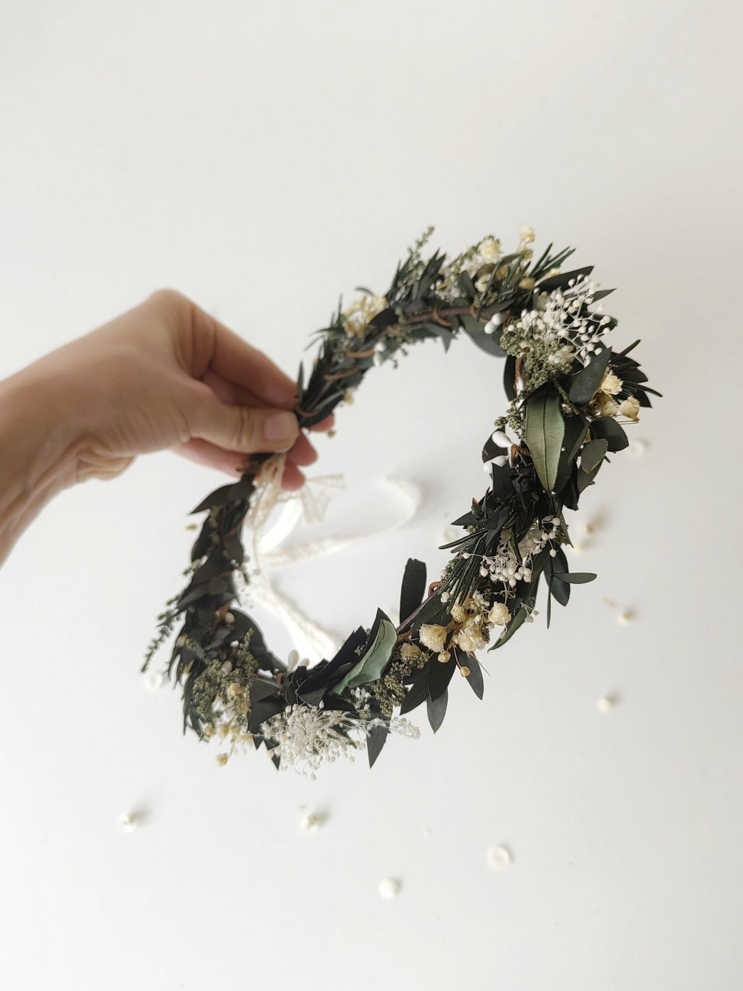 Greenery Wedding Hair Crown: Eucalyptus & Baby's Breath Flower Wreath – handmade floral hair accessory by magaela