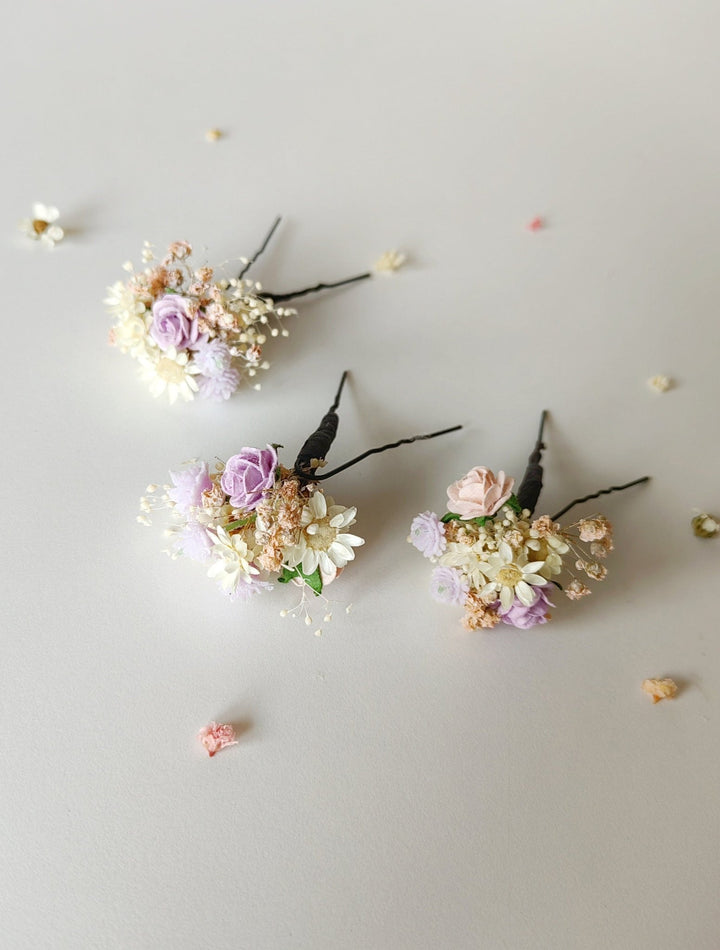 Pastel Flower Hairpins: Romantic Wedding Bridal Hair Accessory – handmade floral hair accessory by magaela