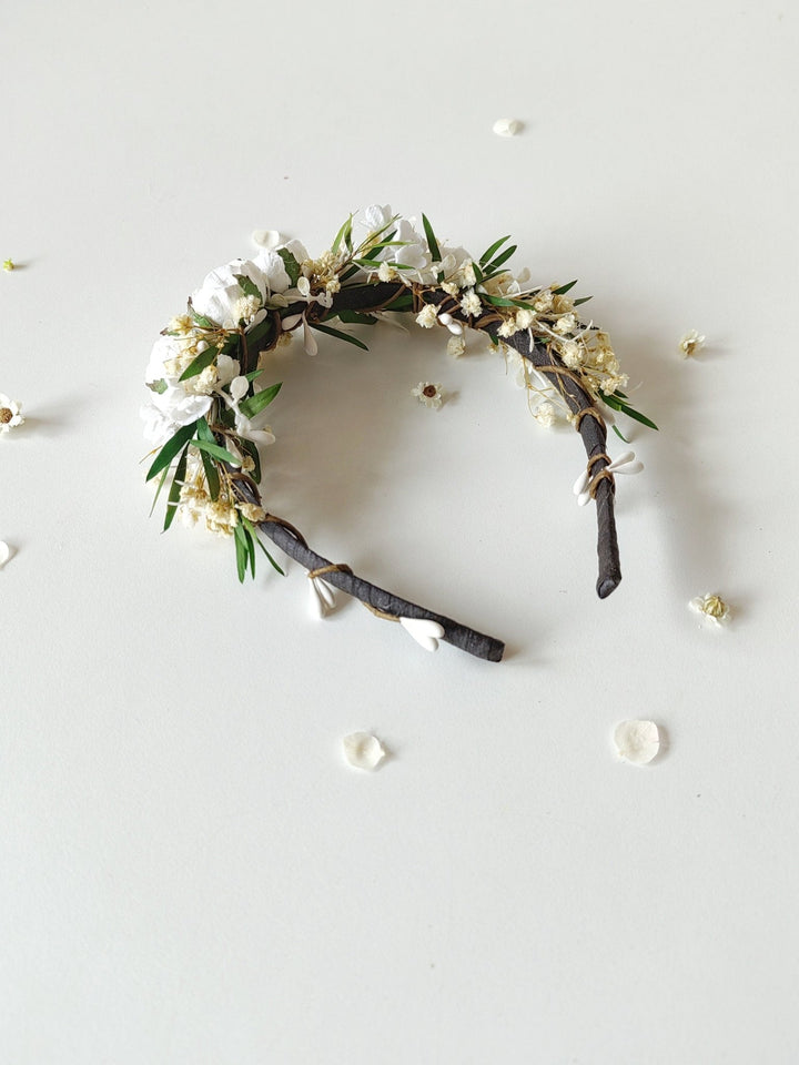 First Holy Communion Flower Headband: White Peonies, Floral Girl Accessory – handmade floral hair accessory by magaela
