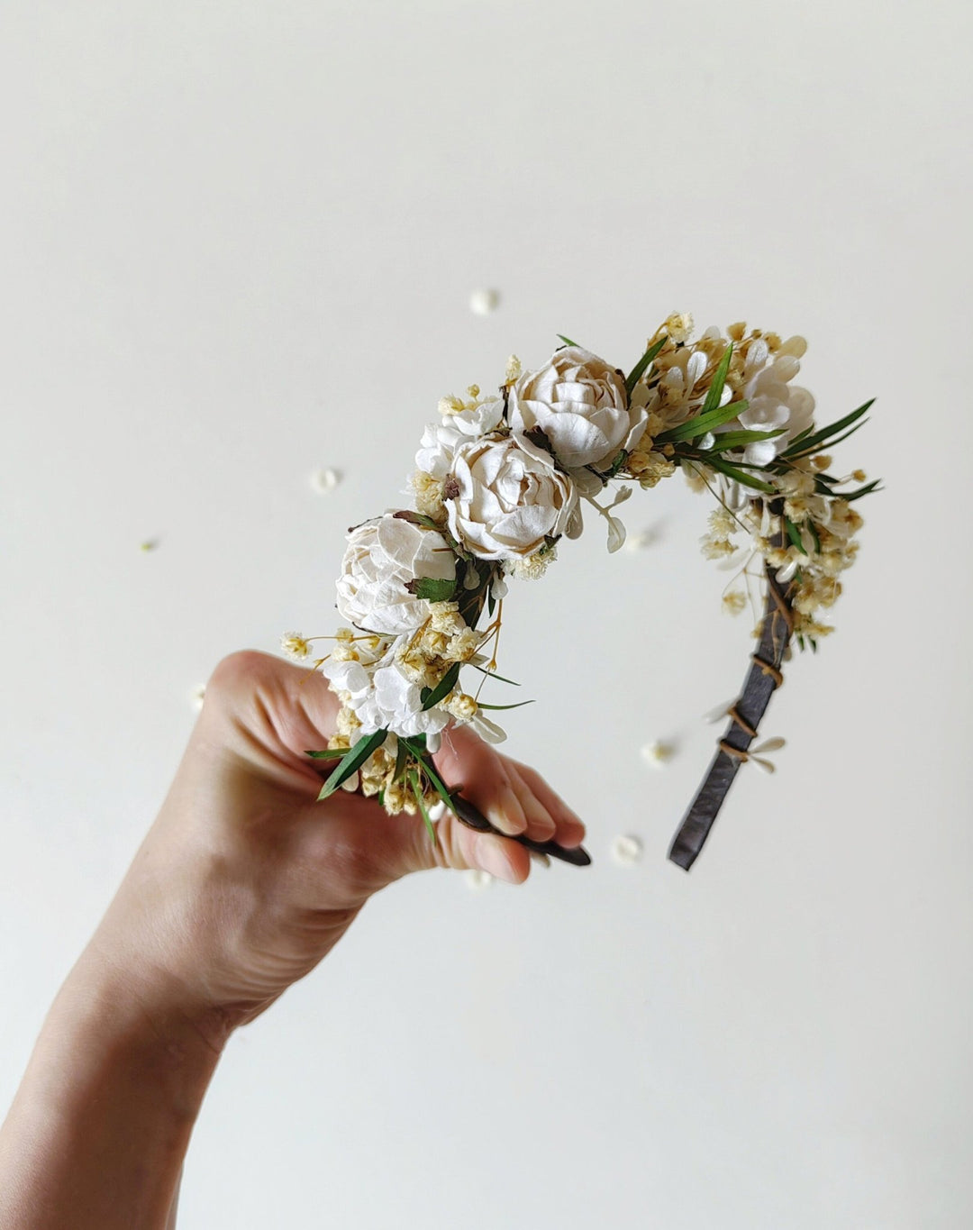 First Holy Communion Flower Headband: White Peonies, Floral Girl Accessory – handmade floral hair accessory by magaela