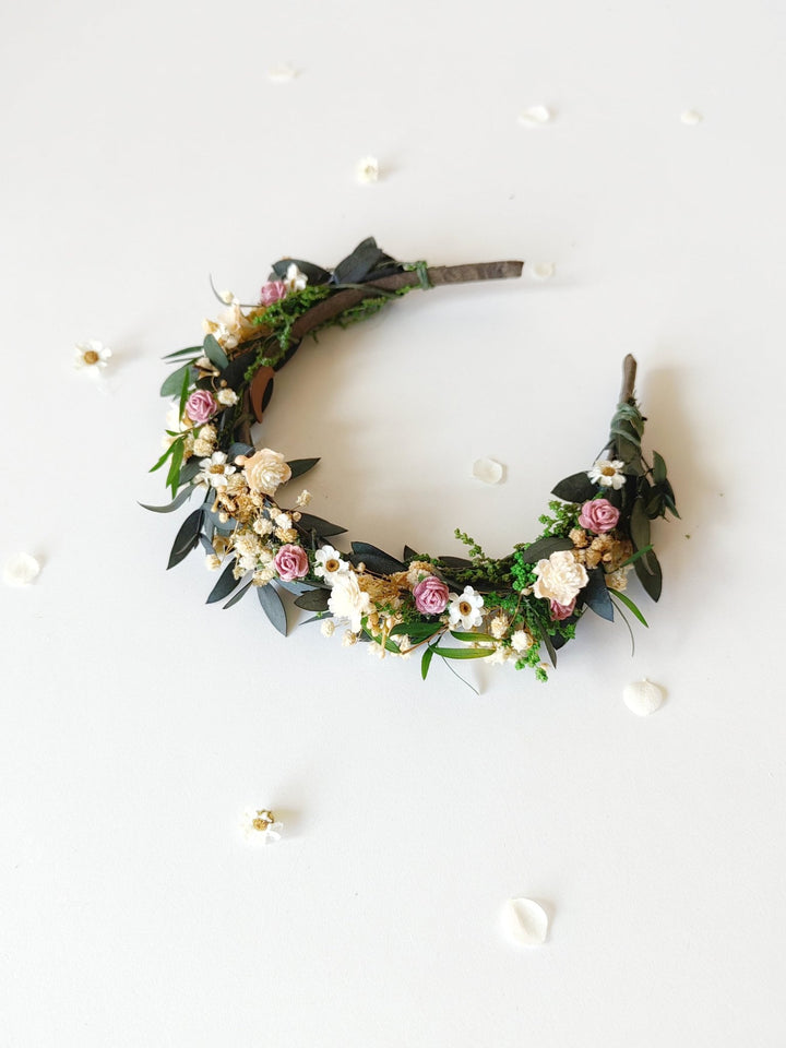 Pink Rose Floral Headband: Romantic Bridal Flower Crown – handmade floral hair accessory by magaela