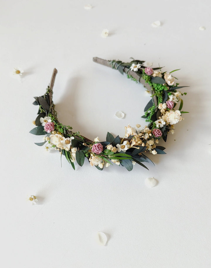 Pink Rose Floral Headband: Romantic Bridal Flower Crown – handmade floral hair accessory by magaela