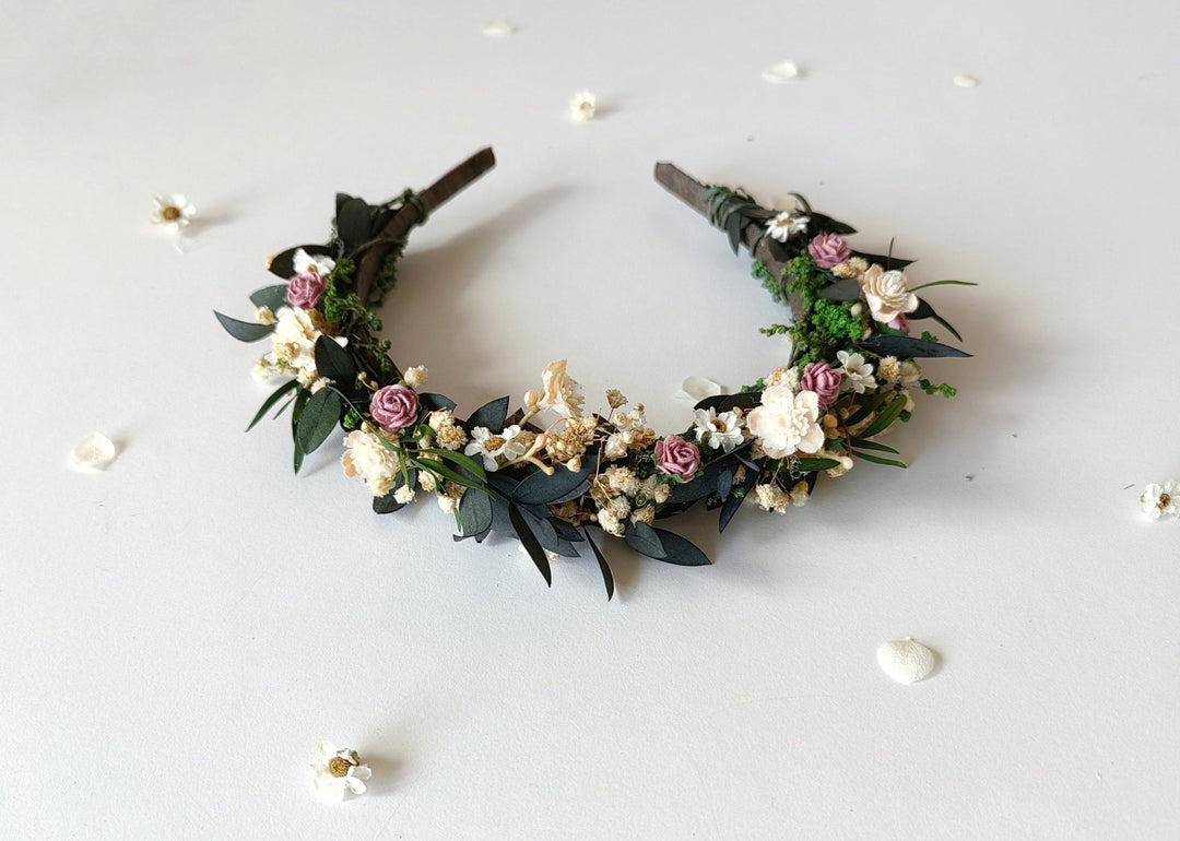 Pink Rose Floral Headband: Romantic Bridal Flower Crown – handmade floral hair accessory by magaela