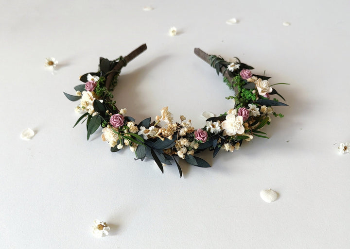 Pink Rose Floral Headband: Romantic Bridal Flower Crown – handmade floral hair accessory by magaela