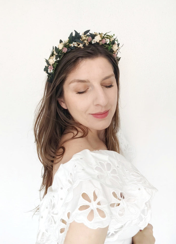 Pink Rose Floral Headband: Romantic Bridal Flower Crown – handmade floral hair accessory by magaela