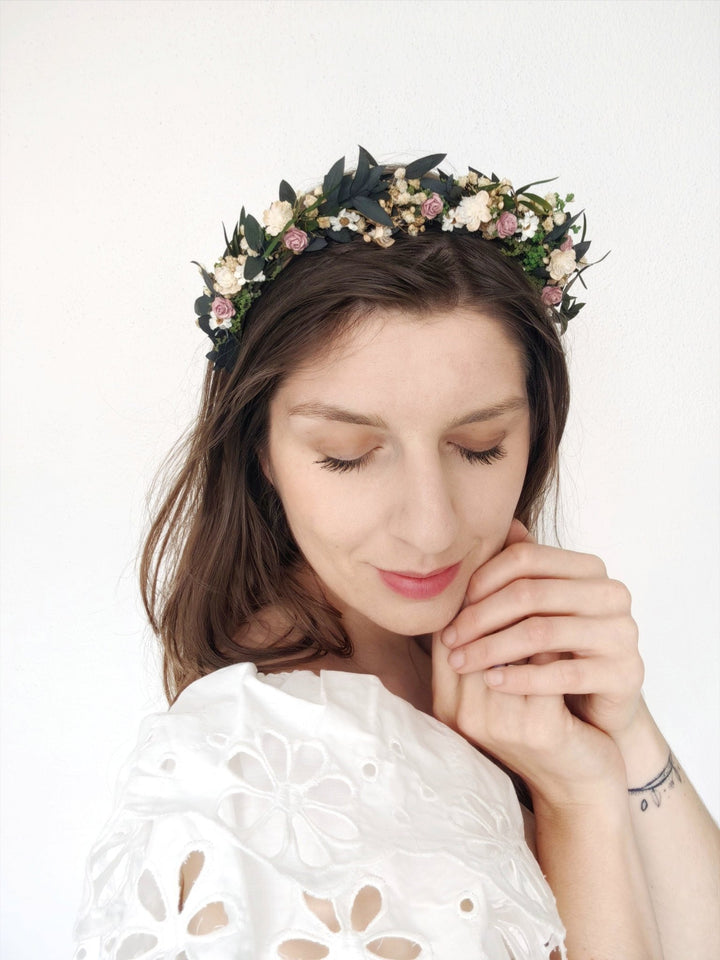 Pink Rose Floral Headband: Romantic Bridal Flower Crown – handmade floral hair accessory by magaela