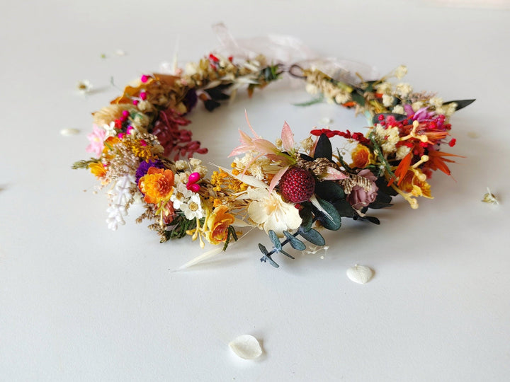 Wildflower Hair Crown: Boho Bridal Wreath, Summer Wedding Accessories – handmade floral hair accessory by magaela
