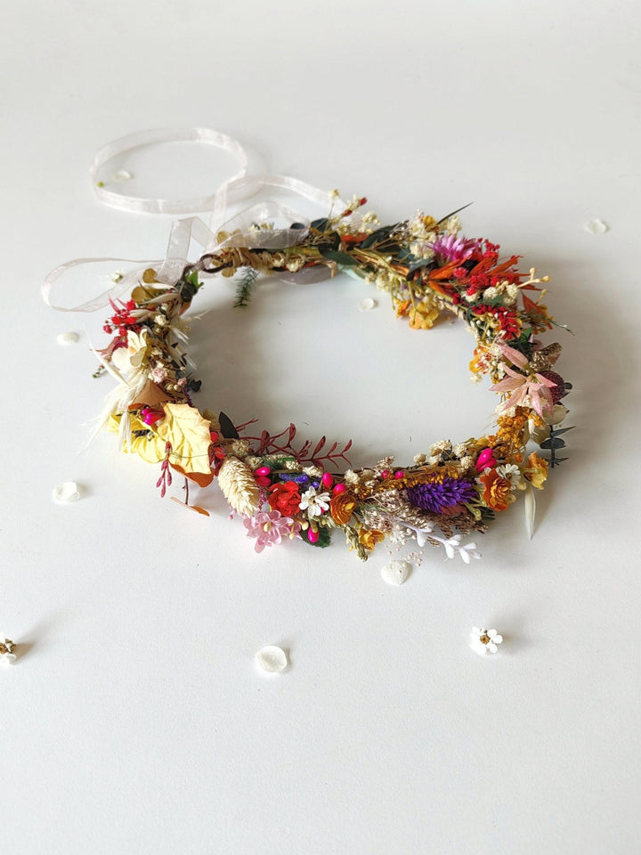 Wildflower Hair Crown: Boho Bridal Wreath, Summer Wedding Accessories – handmade floral hair accessory by magaela