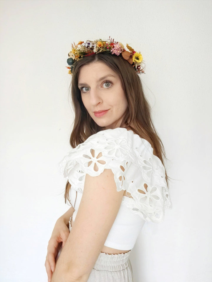 Wildflower Hair Crown: Boho Bridal Wreath, Summer Wedding Accessories – handmade floral hair accessory by magaela