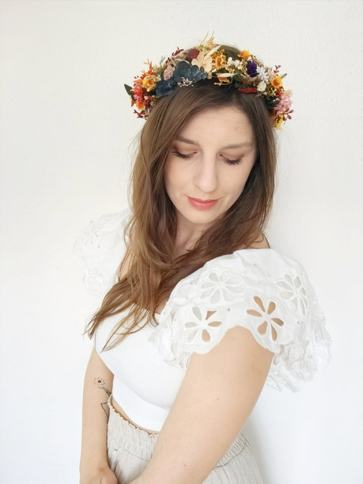 Wildflower Hair Crown: Boho Bridal Wreath, Summer Wedding Accessories – handmade floral hair accessory by magaela