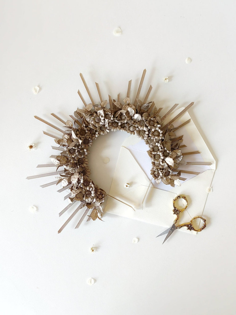 Rose Gold Spiked Bridal Halo Crown: Wedding Festival Headband – handmade floral hair accessory by magaela