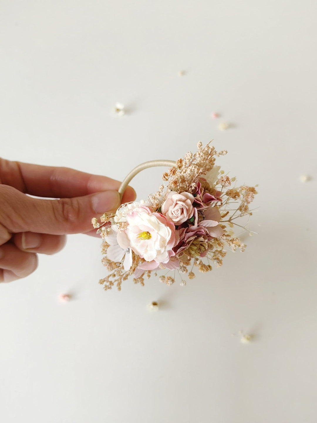 Pale Pink Flower Hair Tie: Romantic Wedding Hair Accessory – handmade floral hair accessory by magaela