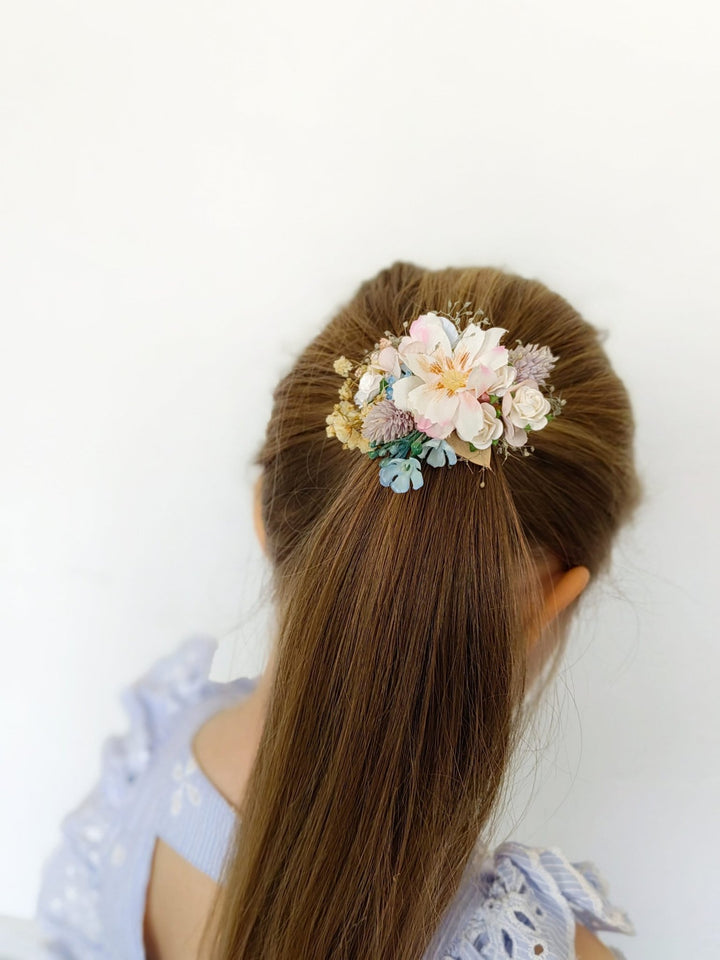 Pastel Flower Hair Tie: Spring Wedding Hair Bobble – handmade floral hair accessory by magaela