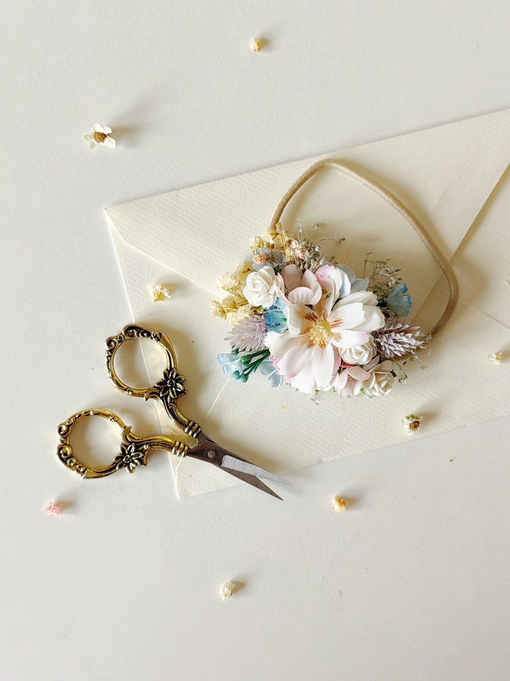 Pastel Flower Hair Tie: Spring Wedding Hair Bobble – handmade floral hair accessory by magaela