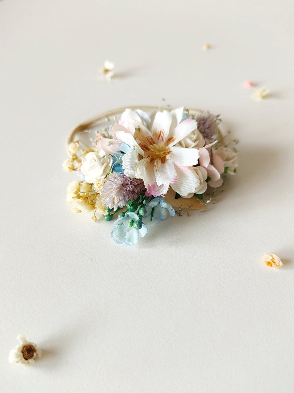 Pastel Flower Hair Tie: Spring Wedding Hair Bobble – handmade floral hair accessory by magaela