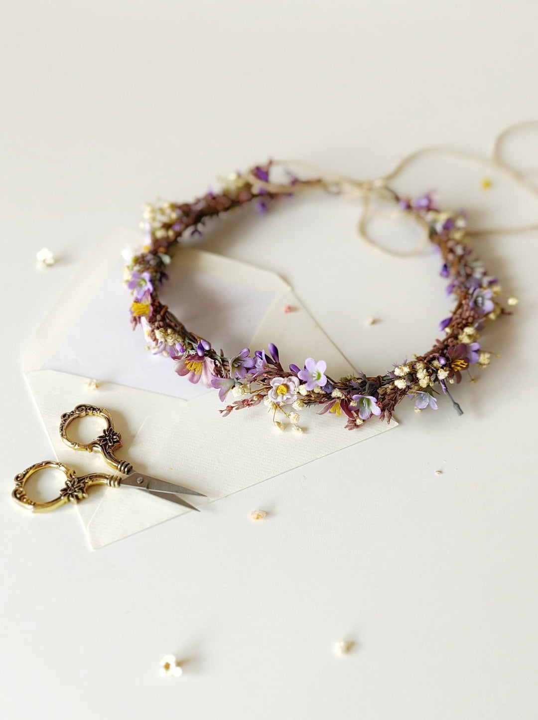 Purple Flower Hair Wreath: Romantic Bridal Headpiece – handmade floral hair accessory by magaela