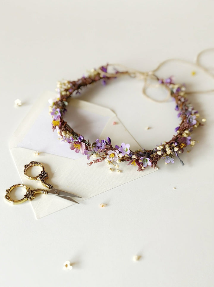 Purple Flower Hair Wreath: Romantic Bridal Headpiece – handmade floral hair accessory by magaela