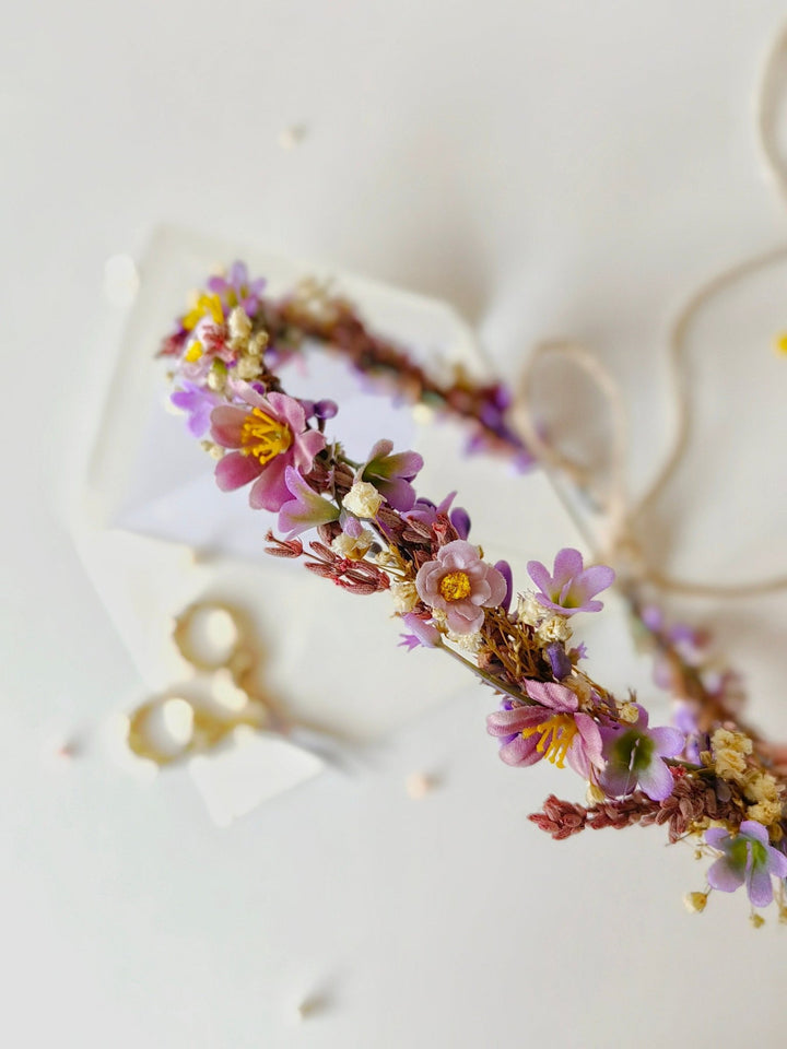 Purple Flower Hair Wreath: Romantic Bridal Headpiece – handmade floral hair accessory by magaela
