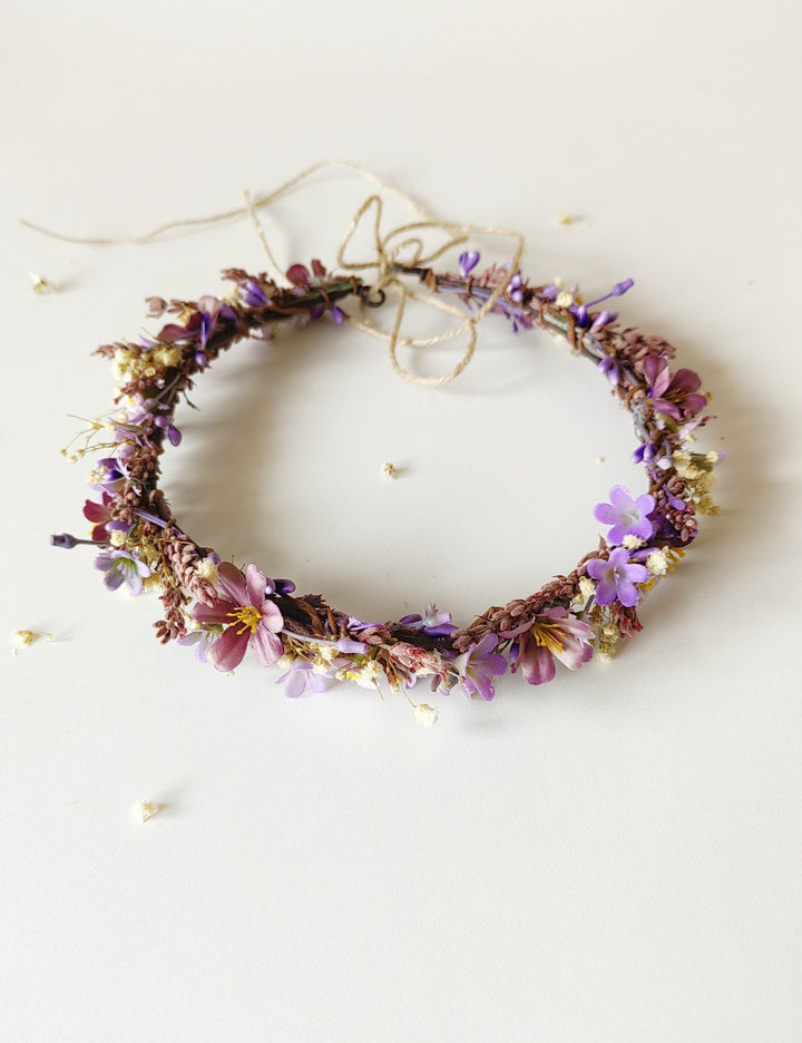 Purple Flower Hair Wreath: Romantic Bridal Headpiece – handmade floral hair accessory by magaela