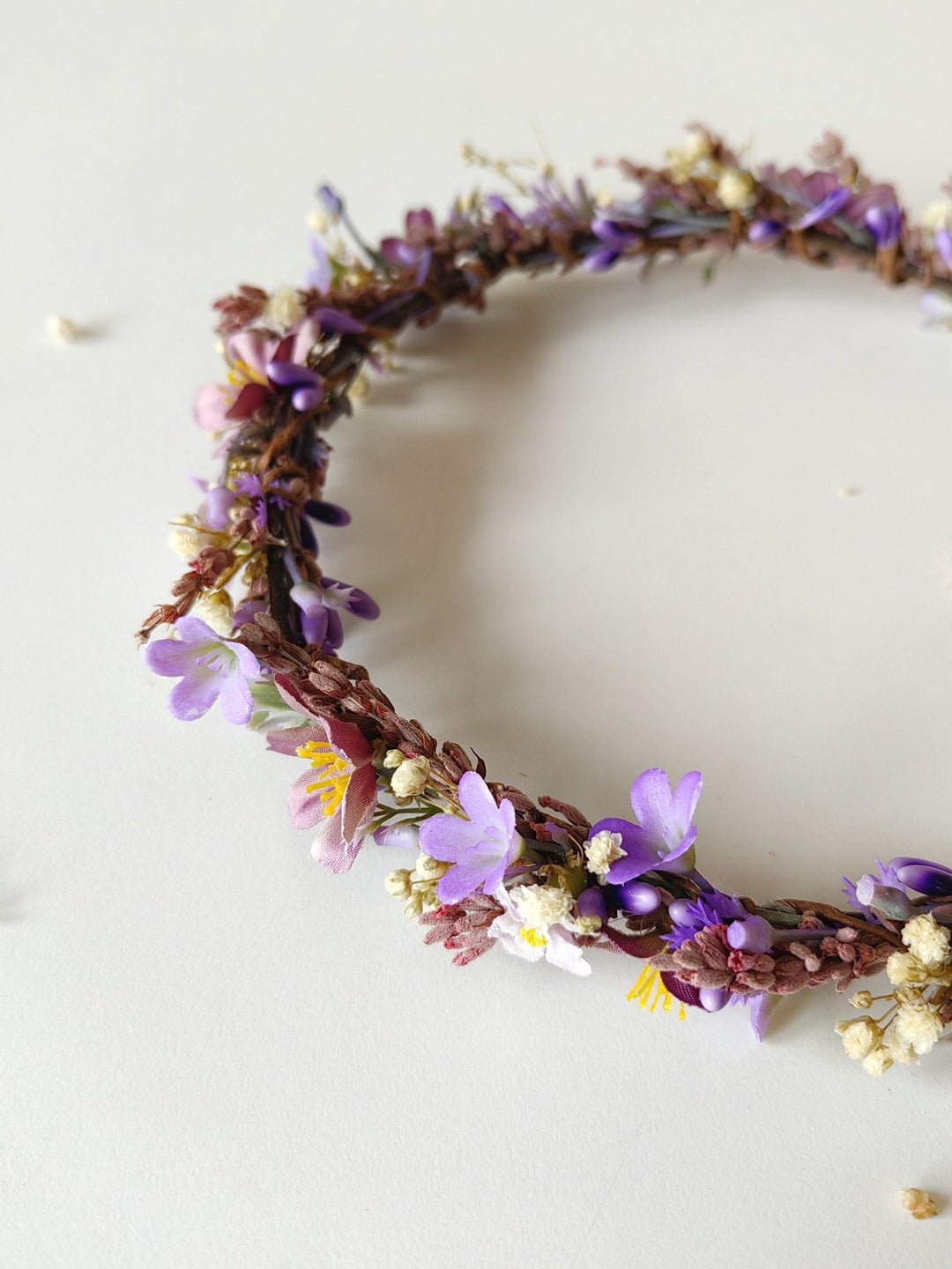 Purple Flower Hair Wreath: Romantic Bridal Headpiece – handmade floral hair accessory by magaela