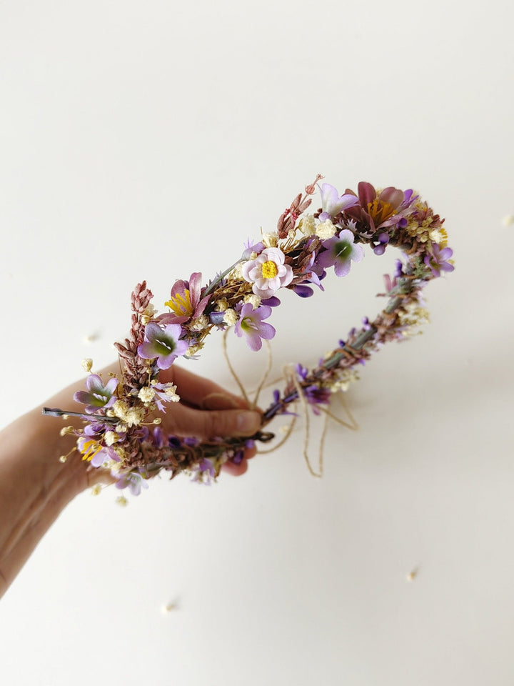 Purple Flower Hair Wreath: Romantic Bridal Headpiece – handmade floral hair accessory by magaela
