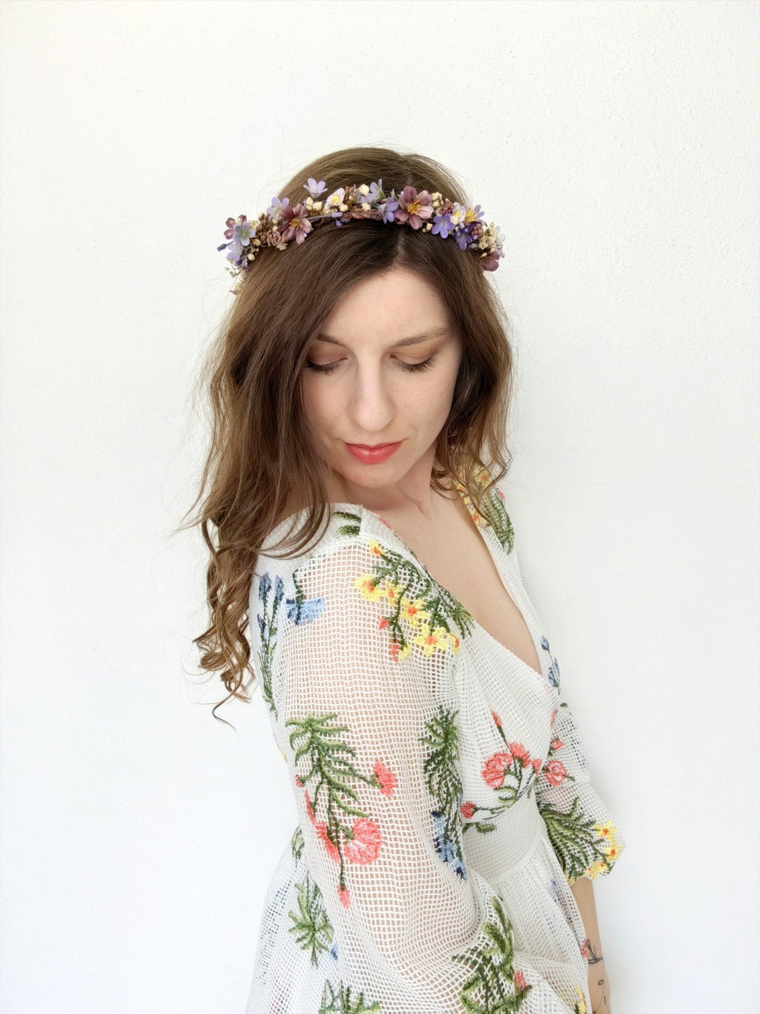 Purple Flower Hair Wreath: Romantic Bridal Headpiece – handmade floral hair accessory by magaela