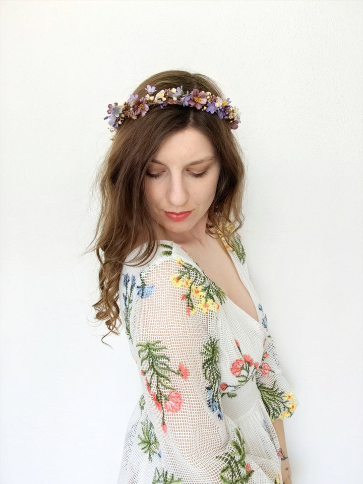 Purple Flower Hair Wreath: Romantic Bridal Headpiece – handmade floral hair accessory by magaela