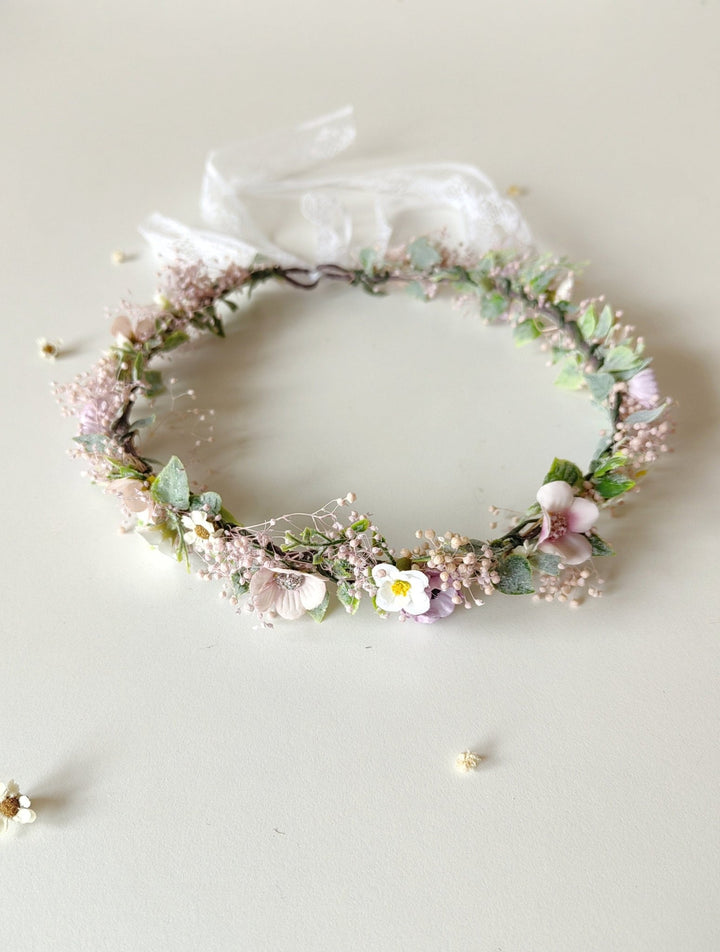 Pastel Flower Hair Crown: Romantic Bridal Headpiece – handmade floral hair accessory by magaela
