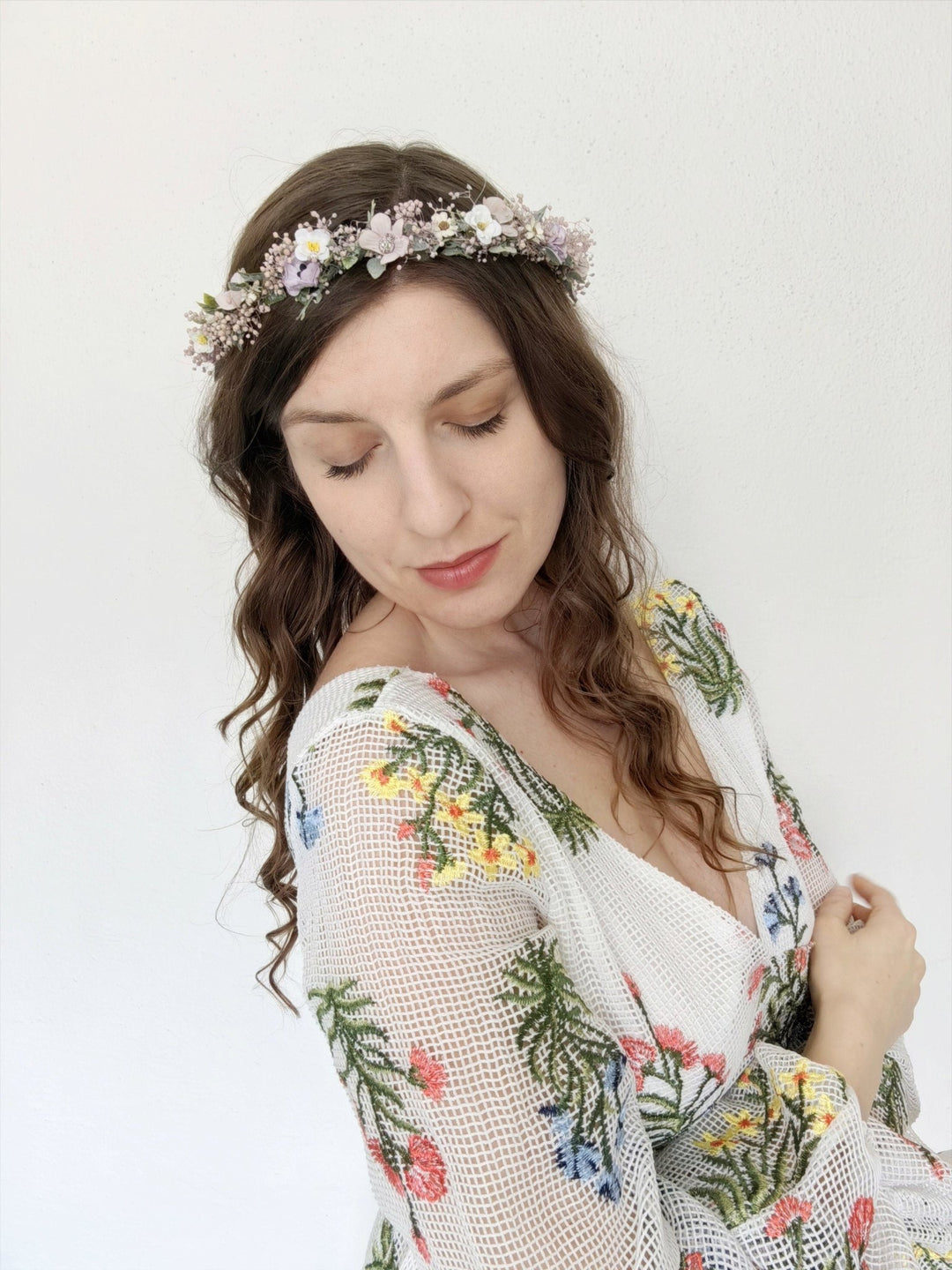 Pastel Flower Hair Crown: Romantic Bridal Headpiece – handmade floral hair accessory by magaela