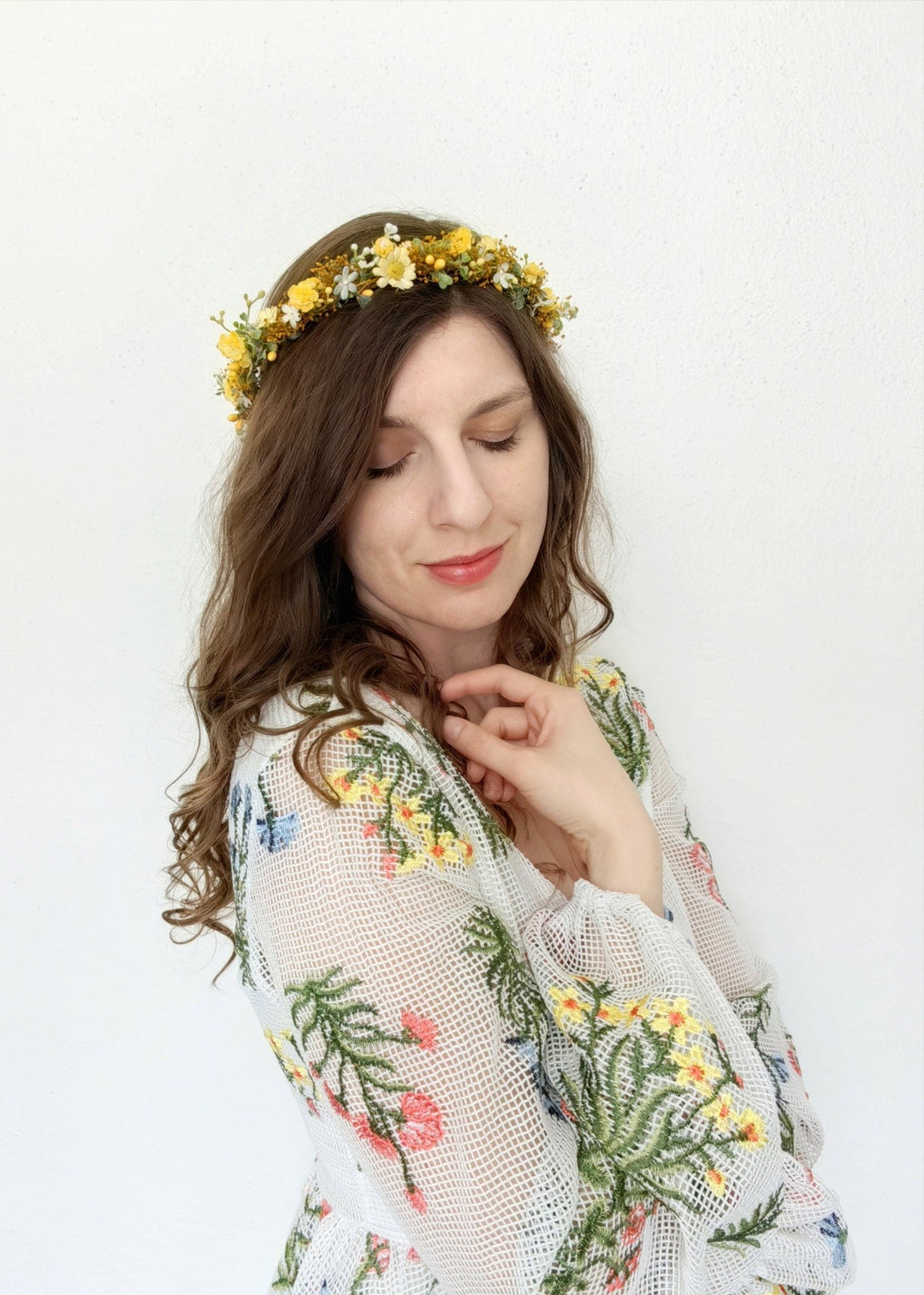 Yellow Daisy Floral Crown: Romantic Bridal Hair Wreath – handmade floral hair accessory by magaela