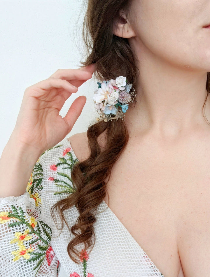 Pastel Flower Hair Tie: Spring Wedding Hair Bobble – handmade floral hair accessory by magaela