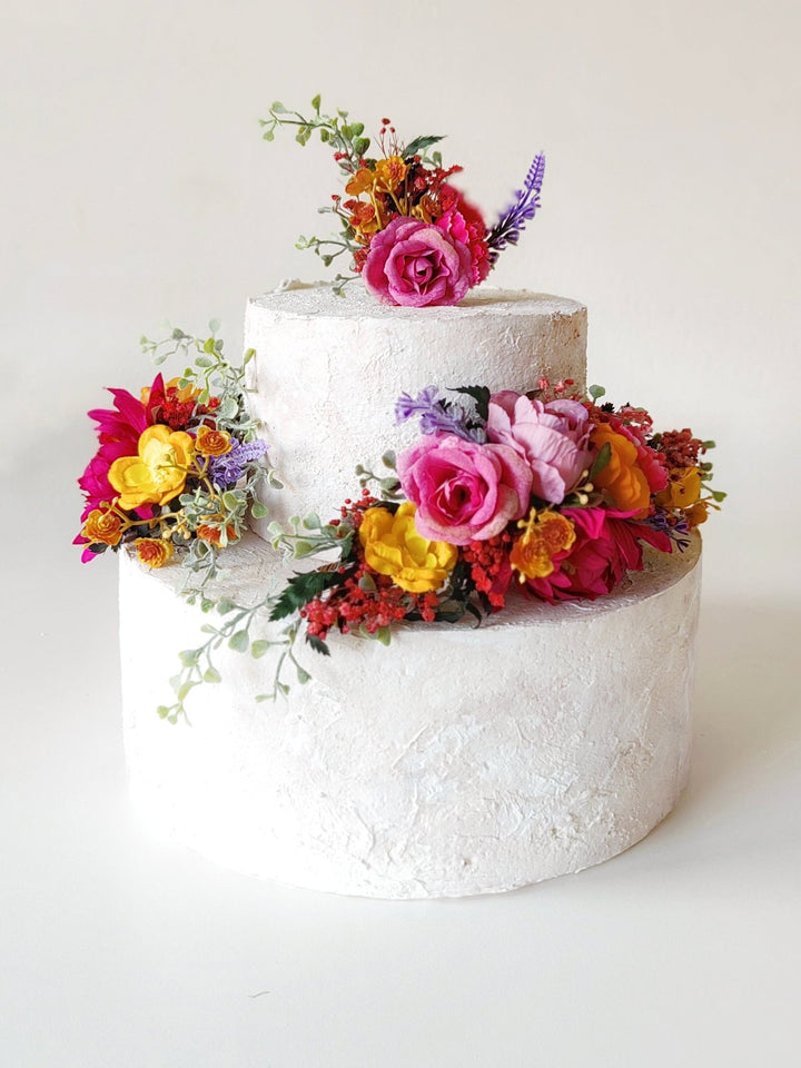 Magenta Boho Flower Cake Toppers: Summer Wedding Decoration, Set of 4 – handmade floral hair accessory by magaela