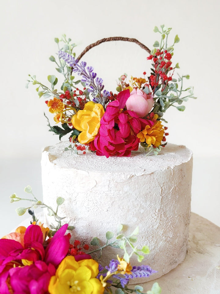 Magenta Boho Flower Cake Toppers: Summer Wedding Decoration, Set of 4 – handmade floral hair accessory by magaela