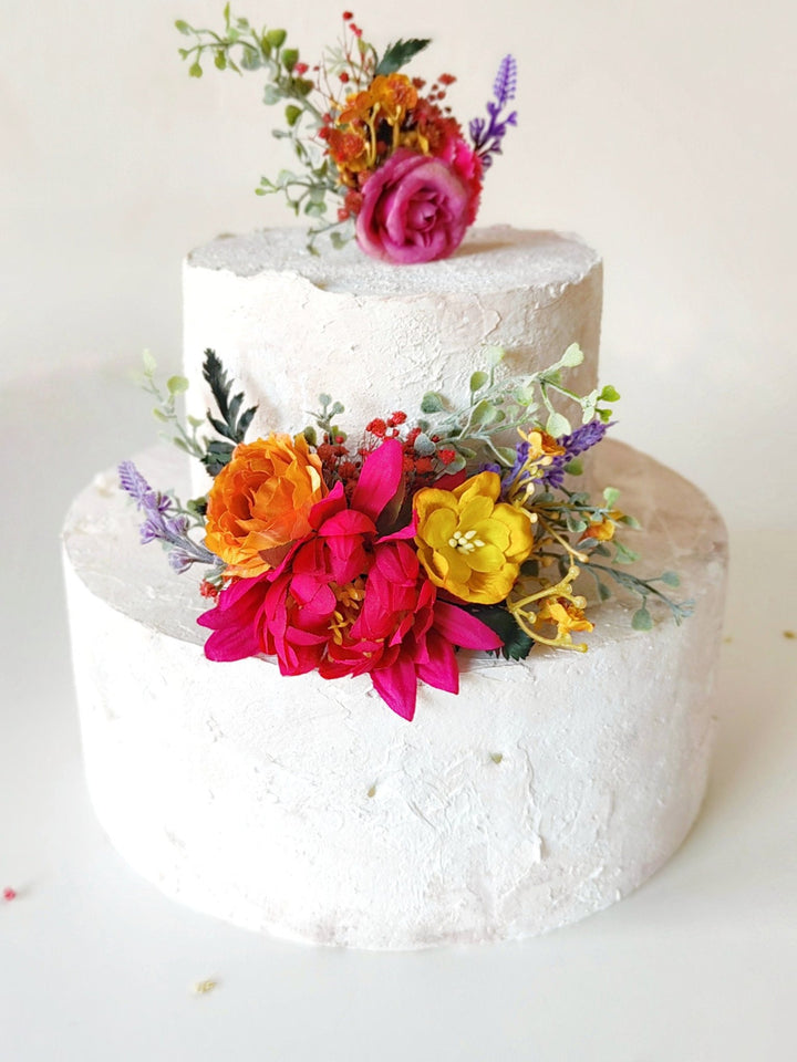 Magenta Boho Flower Cake Toppers: Summer Wedding Decoration, Set of 4 – handmade floral hair accessory by magaela