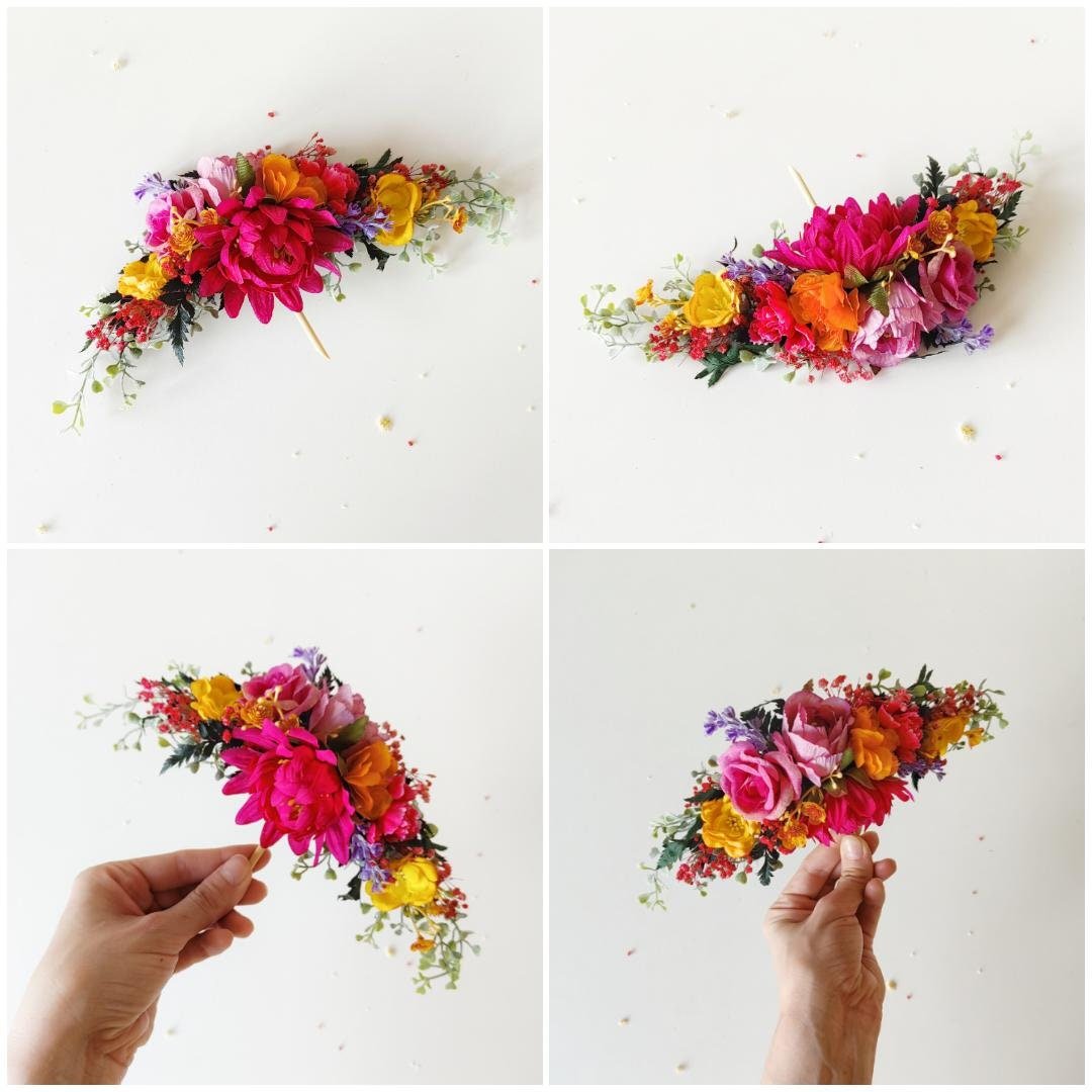 Magenta Boho Flower Cake Toppers: Summer Wedding Decoration, Set of 4 – handmade floral hair accessory by magaela