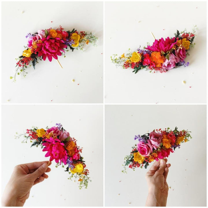 Magenta Boho Flower Cake Toppers: Summer Wedding Decoration, Set of 4 – handmade floral hair accessory by magaela