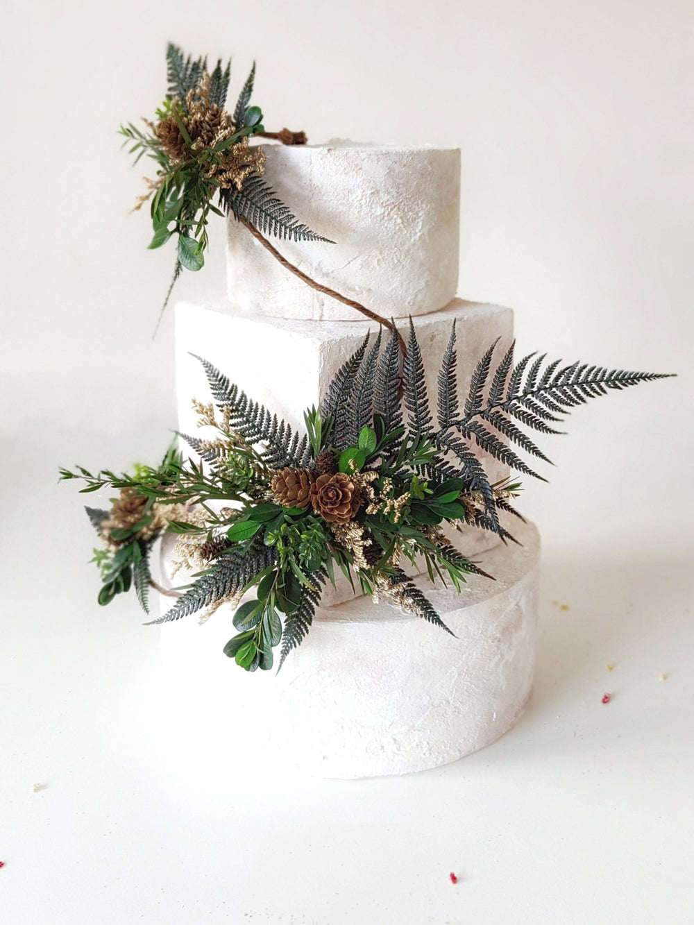 Fern Wedding Cake Topper: Woodland Flower Garland with Pine Cones – handmade floral hair accessory by magaela