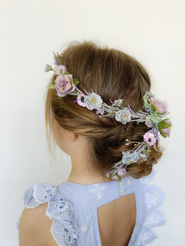 Purple Flower Wedding Garland: Romantic Bridal Hair Accessories – handmade floral hair accessory by magaela