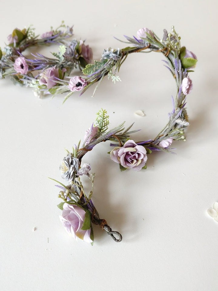 Purple Flower Wedding Garland: Romantic Bridal Hair Accessories – handmade floral hair accessory by magaela