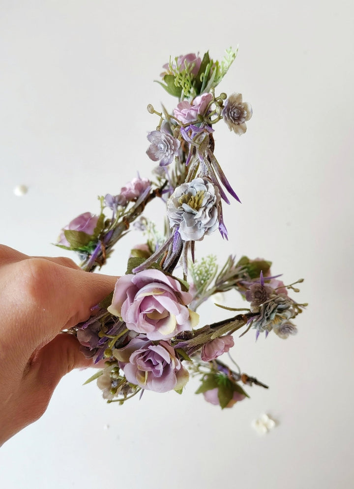 Purple Flower Wedding Garland: Romantic Bridal Hair Accessories – handmade floral hair accessory by magaela