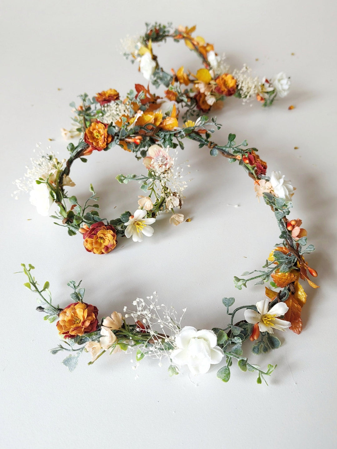 Orange Cream Flower Garland: Terracotta Wedding Bridal Hairpiece – handmade floral hair accessory by magaela