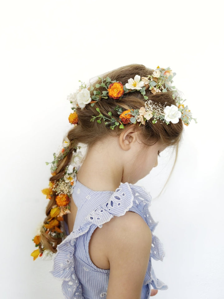 Orange Cream Flower Garland: Terracotta Wedding Bridal Hairpiece – handmade floral hair accessory by magaela