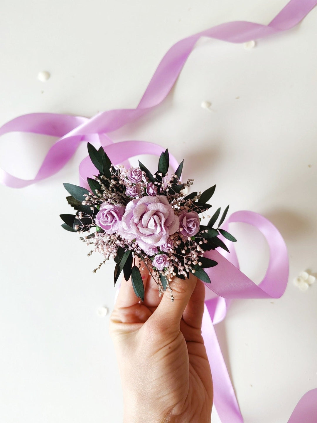 Purple Rose Bridal Belt: Floral Eucalyptus Wedding Dress Sash – handmade floral hair accessory by magaela