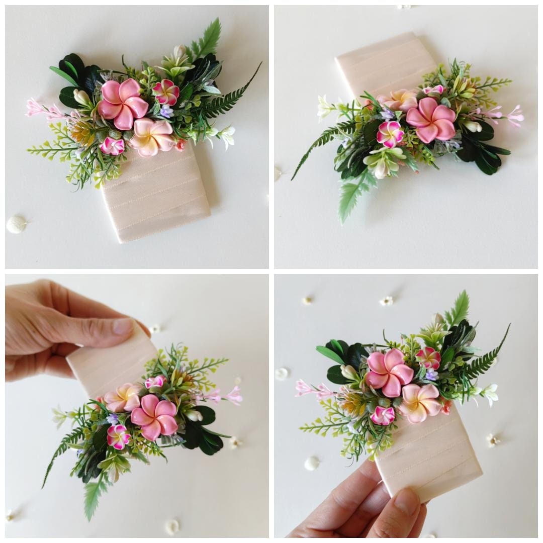 Plumeria Boutonniere: Tropical Wedding Corsage for Groom – handmade floral hair accessory by magaela