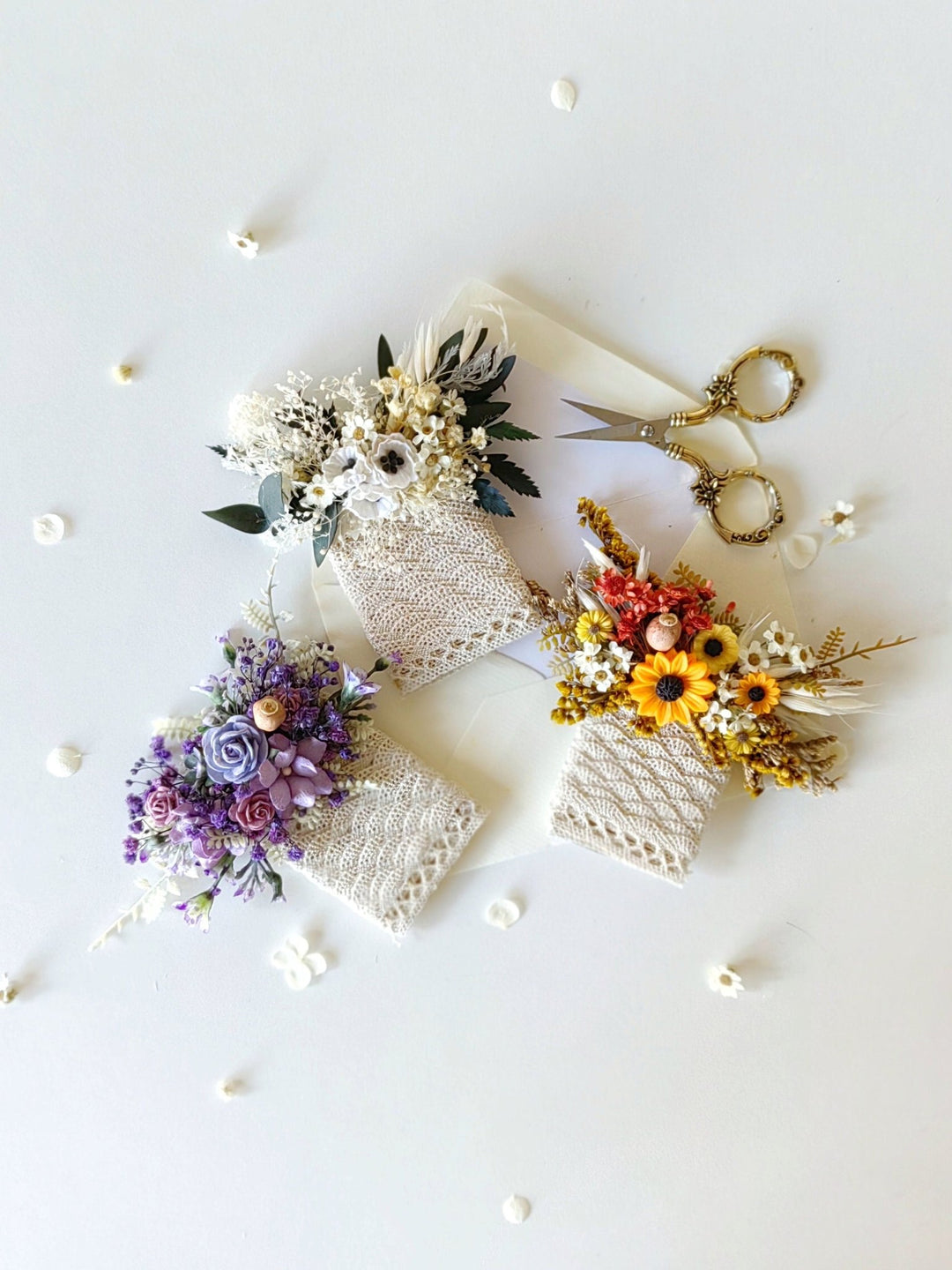 Sunflower Wedding Boutonniere: Anemone & Purple Flowers, Groom Corsage – handmade floral hair accessory by magaela