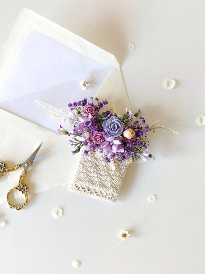 Sunflower Wedding Boutonniere: Anemone & Purple Flowers, Groom Corsage – handmade floral hair accessory by magaela