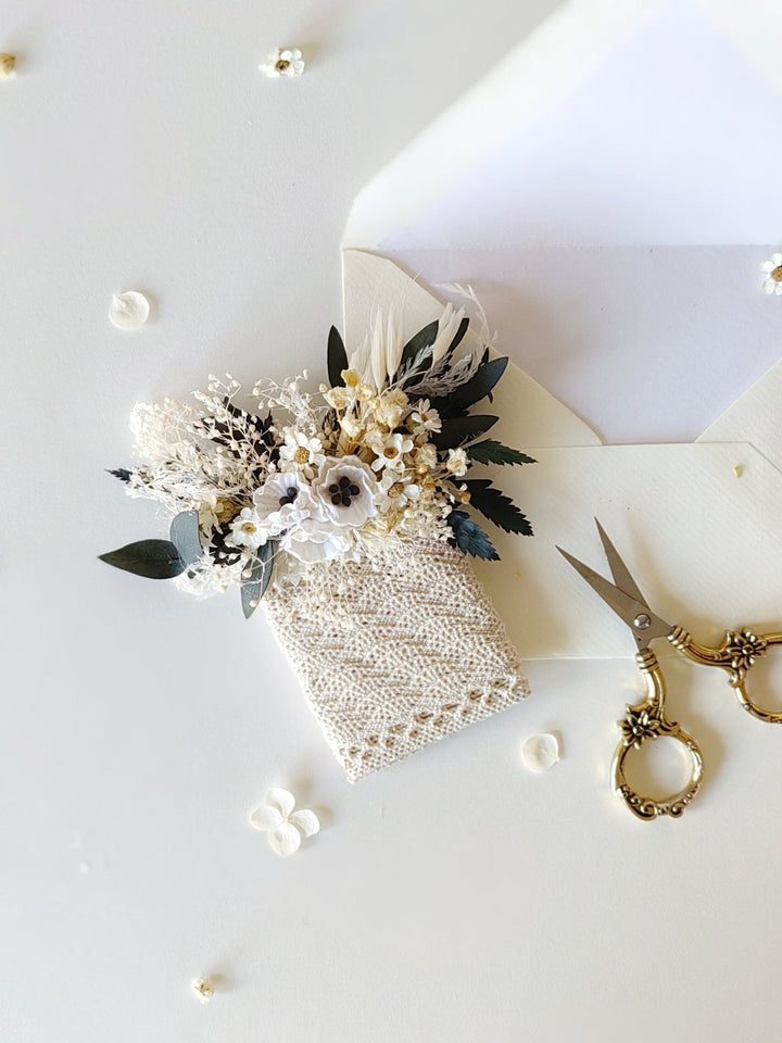 Sunflower Wedding Boutonniere: Anemone & Purple Flowers, Groom Corsage – handmade floral hair accessory by magaela